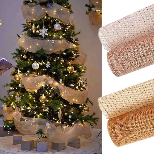 Cinta de Malla Dorada para Árbol de Navidad, Decoraciones Navideñas de Lujo, Malla Decorativa de Lámina Dorada Ancha para Navidad, Suministros para Hacer Coronas, Decoración de Árboles, Guirnaldas y