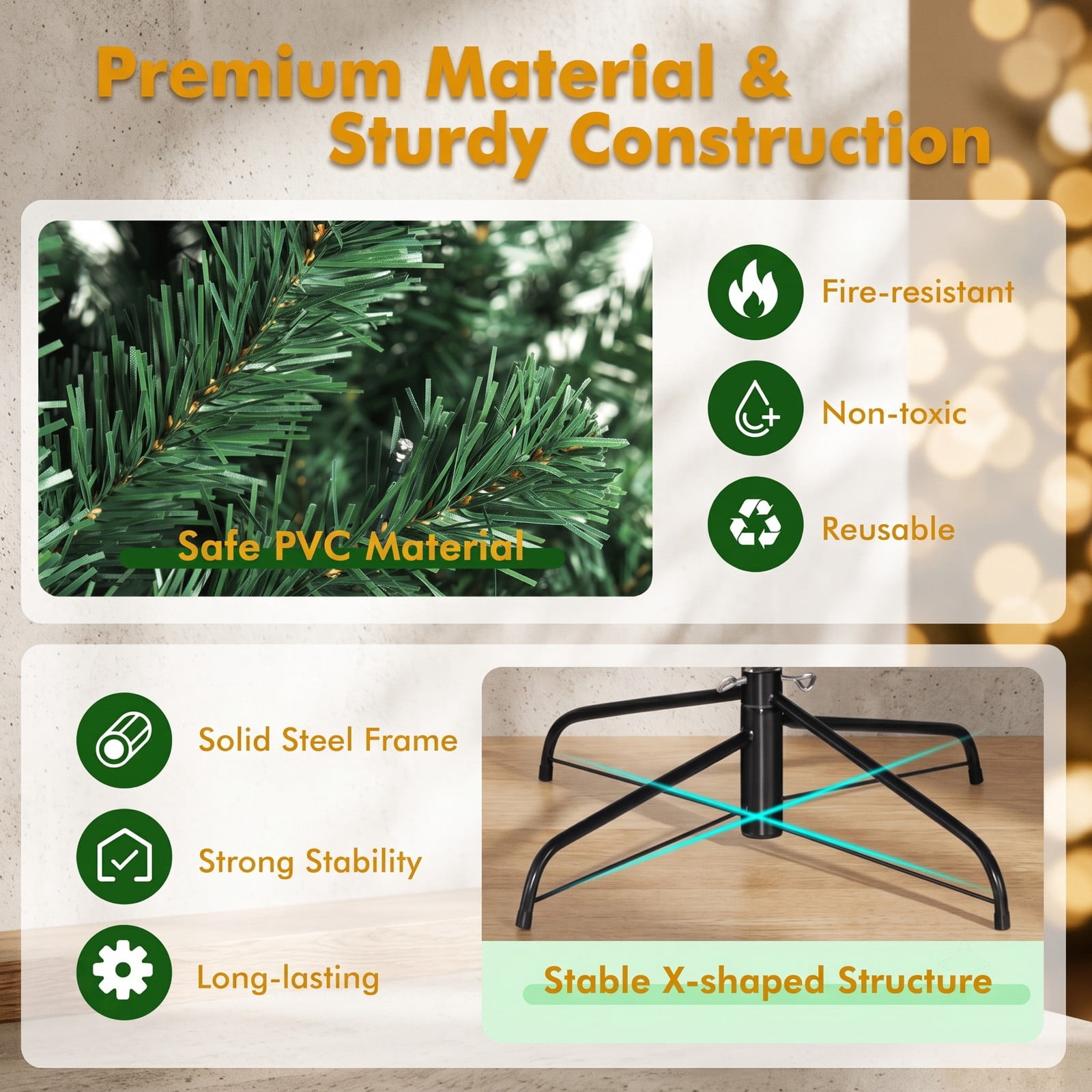 RUIE 7.5 FT Pre-Lit Artificial Spruce Christmas Tree with 550 Multicolor LED Lights and 1075 Branch Tips, Auto-Spread Metal Stand for Indoor Holiday Festival, Green