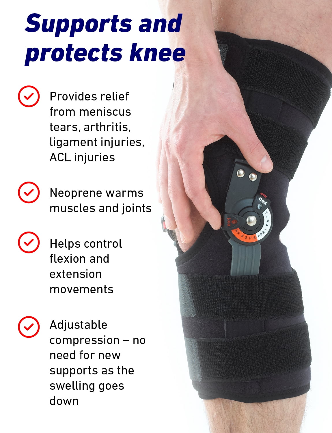 Neo G Adjusta Fit Hinged Knee Brace for Women and Men - Knee Support Open Patella for Pain Relief, Meniscus Tear, Arthritis, Rehabilitation, ACL, Strains - Adjustable Compression - One Size