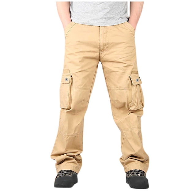 LOVZFMLL Cargo Pants for Men's Hook And Loop Fastener Fallow Elasticated Waist Lace-up Multi-pocket Strap Leg Cargo Sweatpants