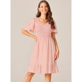 thumbnail image 3 of DARING DIVA Chiffon Smocked Flutter Short Sleeve Dress XL Pink, 3 of 6