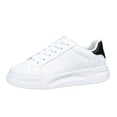 thumbnail image 2 of QWKLEAJ Unisex Platform White Sneakers, Water‑Resistant PU Leather Lace‑Up Casual Skate Shoes, Thick Sole Comfortable Daily Walking Shoes for Men Women Black 7.5, 2 of 6
