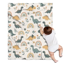Beige Dinosaurs Rainbows Flowers Pattern Blanket,Comfortable Soft Flannel Throw Blanket,All Season,Warm Lightweight Blankets for Sofa Bed Couch Living Room Chair,30"x40"