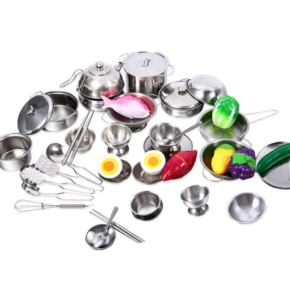 Willkey Kids Pretend Food Play Kitchen Toys Cooking Set Stainless Steel