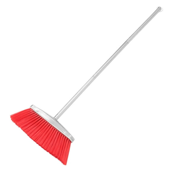 SOPOTUTU  Heavy Duty Broom Soft Bristle Design Red Cylindrical Handle Flat Bristles Home Kitchens Office Use