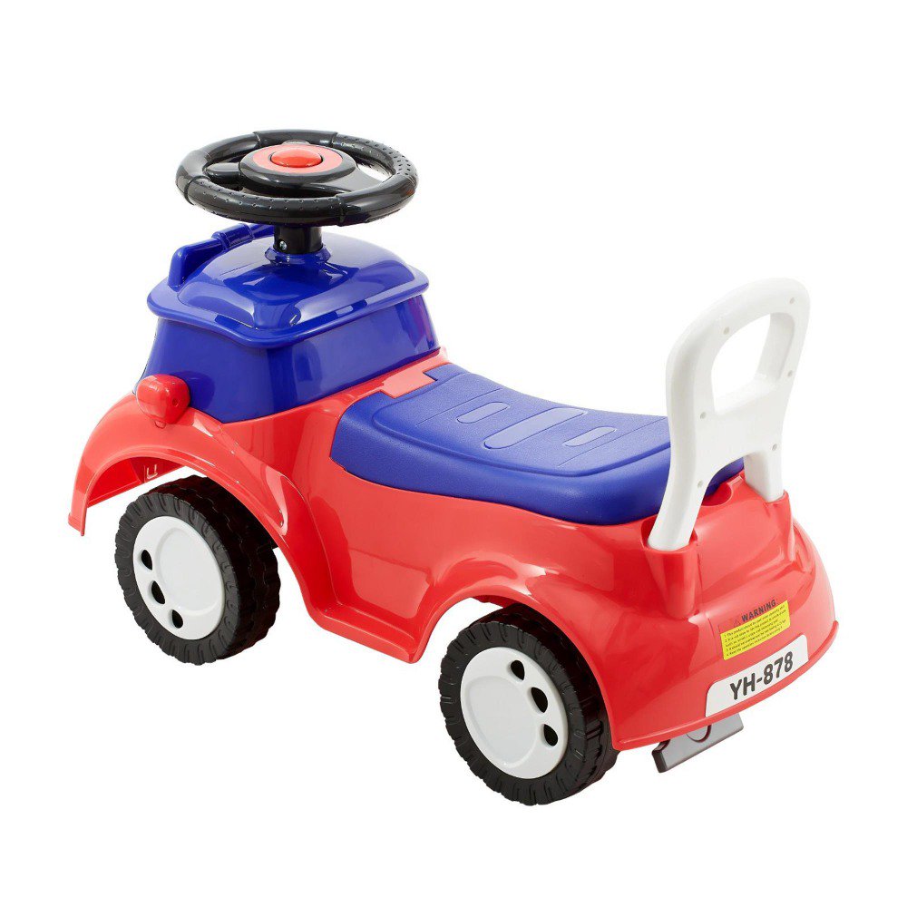 Toddler Ride On Push Car, with music function, under-seat storage, foot-to-floor walker design, 55 lb weight capacity, red color