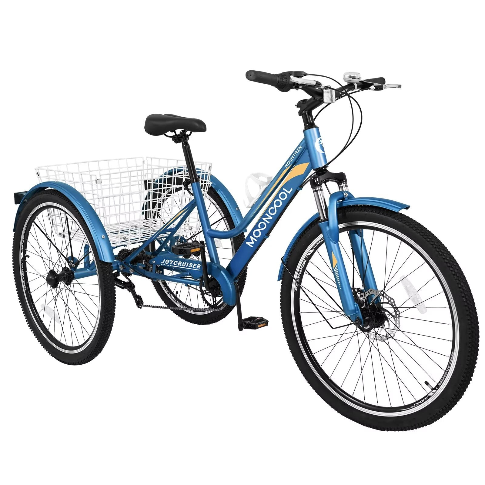 MOPHOTO 24/26 Inch Mountain Tricycle for Adults, 7 Speed Seniors Three Wheel Bikes,  Men's Women's Tricycles Trikes with Shopping Basket, Exercise