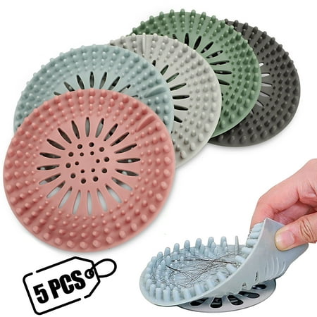 Drain Hair Catcher, 5 Pack Silicone Shower Drain Hair Catcher, Universal Sink Strainer Covers Durable Hair Stopper for Kitchen, Bathroom, Bathtub, Mix Colors