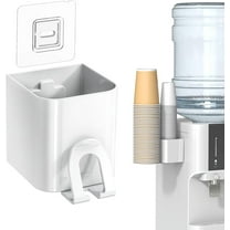 Cup Dispenser 2 Seats, Holder for 2-16 OZ Paper & Plastic Disposable Cups, Adhesive Cup Dispenser Wall Mount for Water Cooler, Coffee Station, Office, Bathroom, Wall (White)