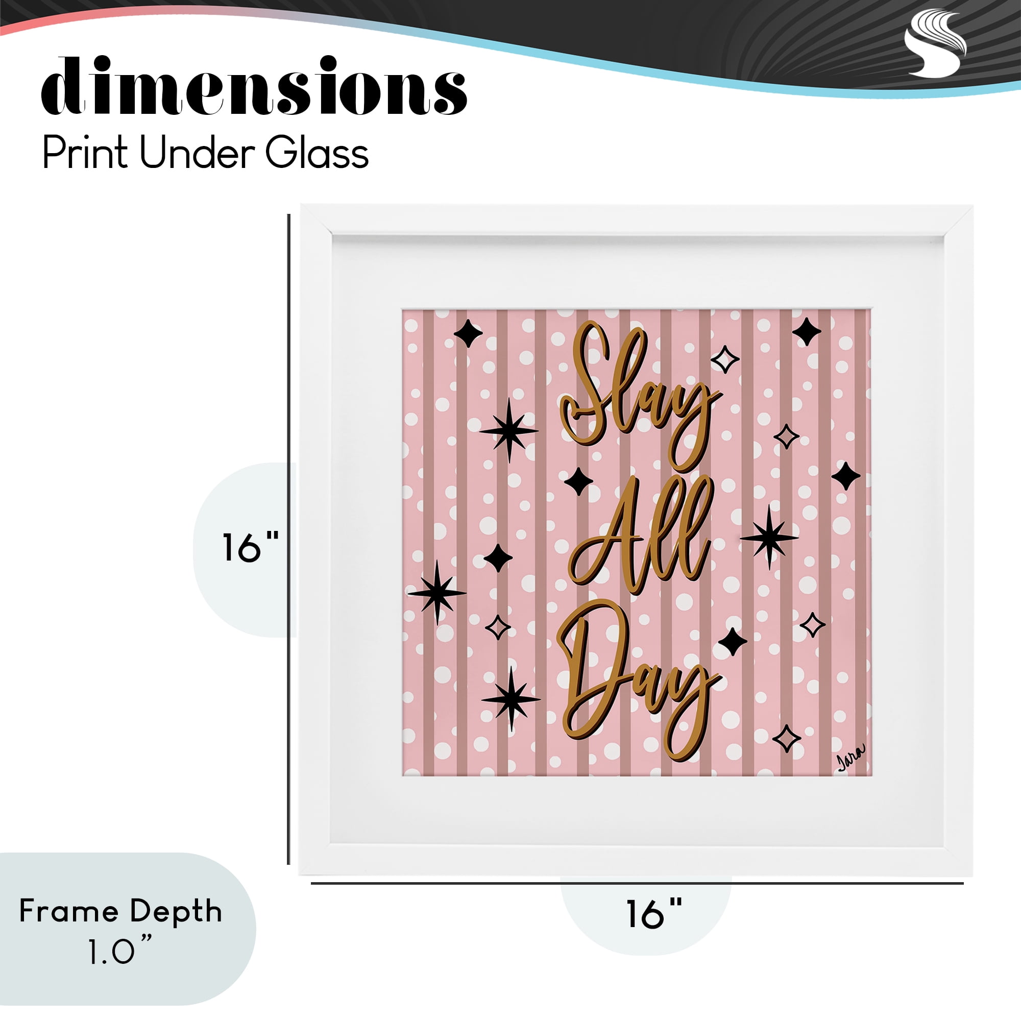 Stupell Industries Slay All Day with Sparkle Pattern White Framed Print Under Glass, design by Tara Boone