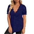 thumbnail image 2 of Xdegoge Lace Blouses for Women Scalloped V Neck Short Puff Sleeve Dressy Going Out Slim Fit Dotted Print Lightweight Flowy Elegant Spring Summer Tops, 2 of 7