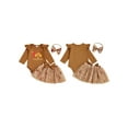 thumbnail image 2 of BemeyourBBs Baby Girls Thanksgiving Outfits Long Sleeve Romper Skirt Headband, 2 of 9