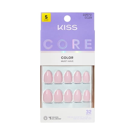 KISS CORE Color Press On Nails Almond, ‘Euphonious’, Pink, Short, 32 Count
