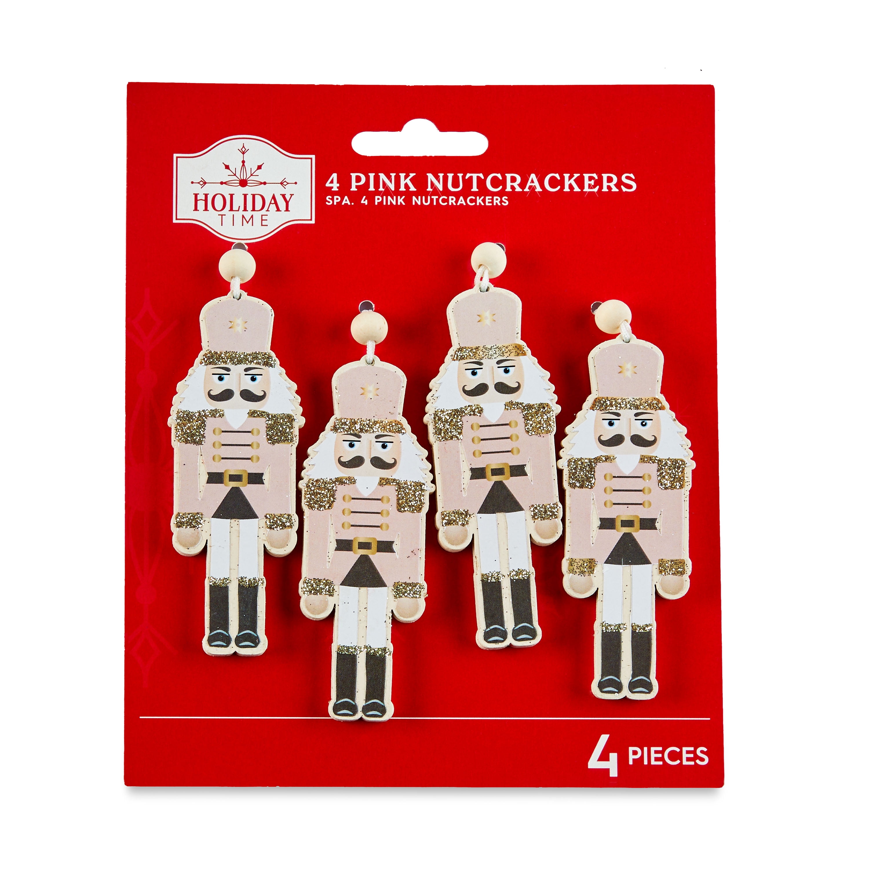 Holiday Time Nutcracker Ornaments, Pink, 4 Count