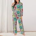thumbnail image 2 of Pajama Sets for Women 2 Pcs, Cute Dinosaur Button Down Long Sleeve Sleepwear Lounge PJ Sets, 2 of 6