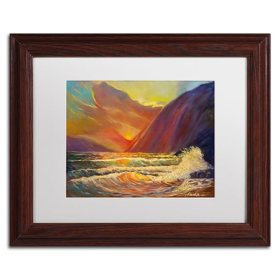 Trademark Fine Art 'Hawaiian Coastal Sunset' Canvas Art by Manor Shadian, White Matte, Wood Frame