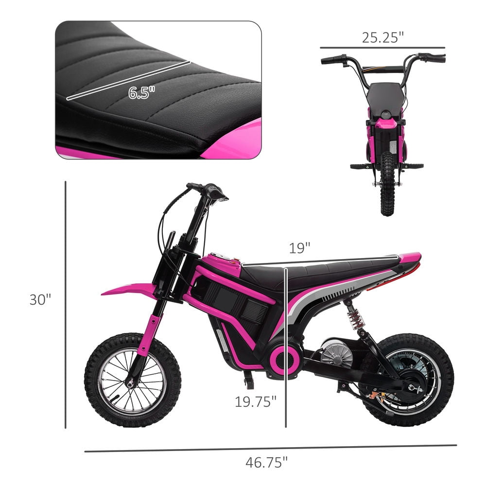 Yardi Yard Electric Dirt Bike with Twist Grip Throttle, 24V 350W Off-Road Electric Motorcycle Up to 15 MPH with Brake, Music Horn, Rear Suspension for Ages 13+ Years, Pink