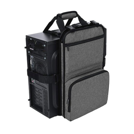 PC Tower Carrying Strap with Handle Desktop Computer Case Belt Holder Pocket for Keypad Cable Headphone Transporting