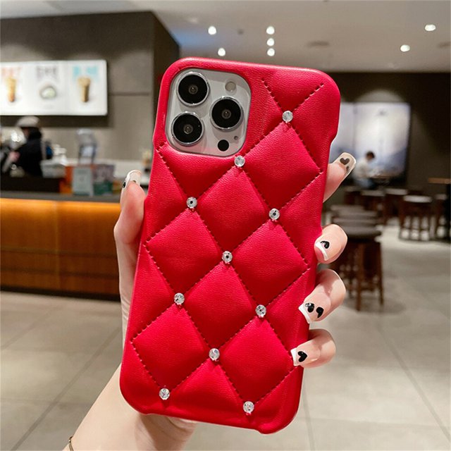 Funda de teléfono con textura de cuero para iPhone, cubierta trasera a prueba de golpes, Color sólido, mate, 3D, diamante, celosía, iPhone 12, 13, 14 Pro Max, 11 Fivean unisex