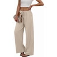 thumbnail image 4 of ZANKLEY Wide Leg Pants for Women Flowy Palazzo Drawstring Elastic Waist Trousers with Pockets Summer Beach Vacation Clothes, 4 of 10