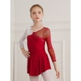 thumbnail image 2 of Yhong Kids Girls Long Sleeves Glitter Rhinestone Figure Skating Dress Dance Performance Costume Burgundy 10, 2 of 7