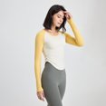 thumbnail image 1 of Camiseta deportiva ajustada de manga larga para mujer, con pliegues y contraste de colores, para adelgazar, fitness, yoga, desnuda, 1 of 4
