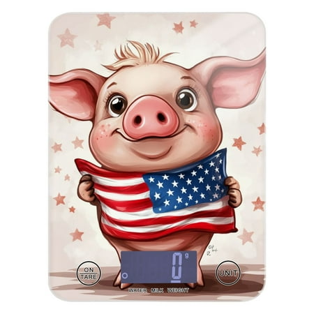 

Digital Kitchen Food Scale Weight Grams Oz for Baking Cooking Coffee 11lb 0.05oz/1g Glass Cartoon Pig with Usa Flag
