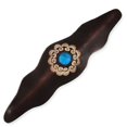 thumbnail image 2 of Brown Tan Leather Blue Turquoise-Tone Engraved Cuff Bangle Womens Adjustable Bracelet, 2 of 3