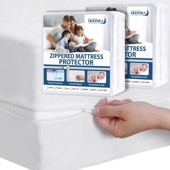 Twin Mattress Protector 2 Pack Waterproof Zippered Encasement for Adults, 6-Sided Bed Cover Blocks Sweat Stains, Fits 8-10 Inch Deep Mattress, White