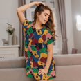 thumbnail image 6 of Salouo Colored Guitars Print Short Sleeve Sleepshirt for Womens Comfy Nightgown Scoopneck Cute Nightdress Ruffle -Small, 6 of 7