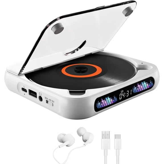 Portable Cd Player with Bluetooth 5.0, Anti-Skip Shockproof Personal Cd Player with Aux/USB, Built-in HiFi Speakers, for Car Home Office Seniors Travel