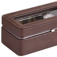 thumbnail image 5 of HomeRoots 469202 8 in. Brown Clear & Silver Faux Leather & Glass 6 Section Watch Box with Metal Accents, 5 of 8