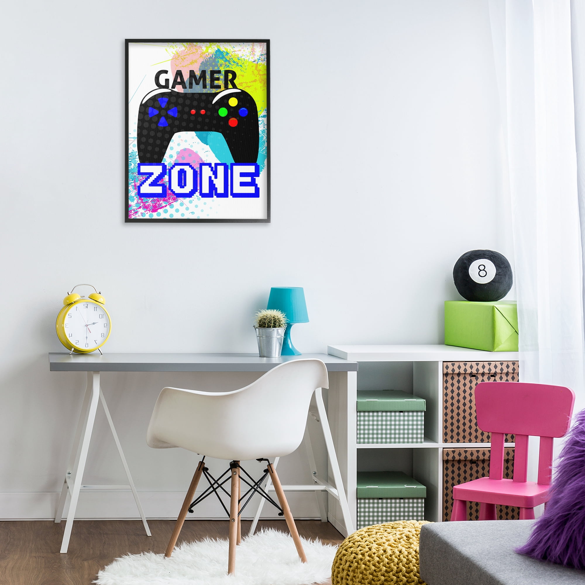 Stupell Industries Gamer Zone & Controller Typography Painting Black Framed Art Print Wall Art, 24 x 30