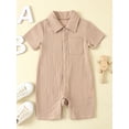 thumbnail image 2 of FEORJGP Toddler Baby Boys Girls Summer Jumpsuits 0-2Y Infant Short Sleeve Rompers Lapel Collar Solid Color Bodysuit Button Up Playsuit Newborn Simply Casual Daily Clothes, 2 of 9