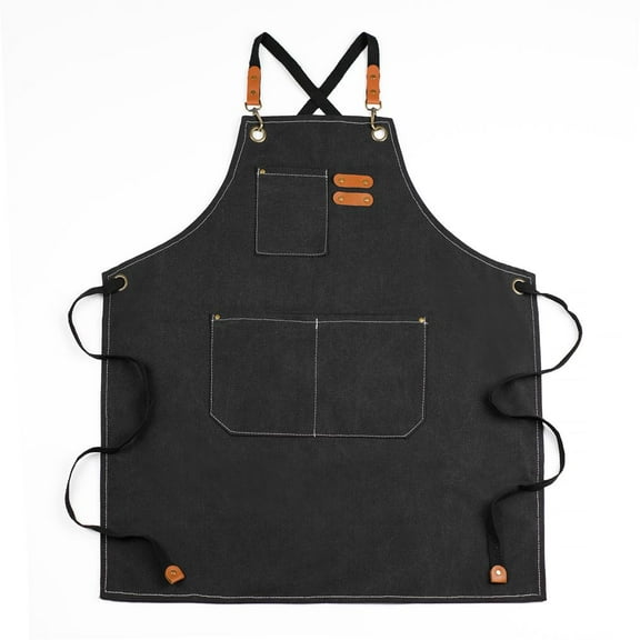 Chef Aprons for Men Women with Large Pockets, Cotton Canvas Cross Back Heavy Duty Adjustable Work Apron, Size M to XXL