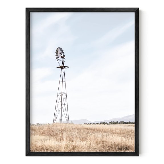 HAUS AND HUES Farmhouse Framed Wall Decor - Windmill Wall Decor Farmhouse, Western Wall Decor, Ranch Posters, Scenic Landscape Art, Small Windmill Decor Farmhouse Art Prints, (12x16, Black Framed)