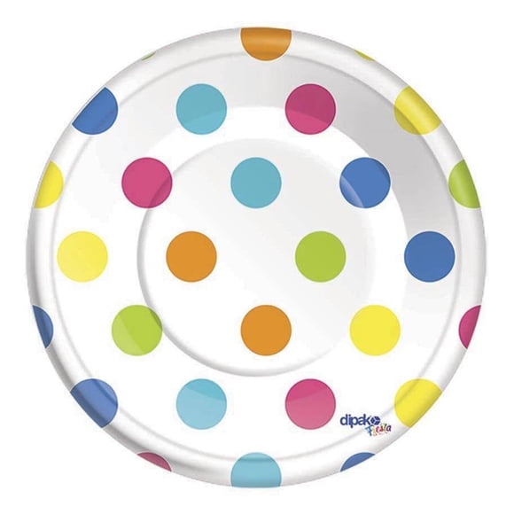 Plato 7 Colores Puntos Dipak para Pastel 8 Piezas
