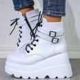 thumbnail image 5 of Women's Chunky Platform Combat Booties | High Wedge Heel, Side Zipper & Lace-Up Ankle, 5 of 11