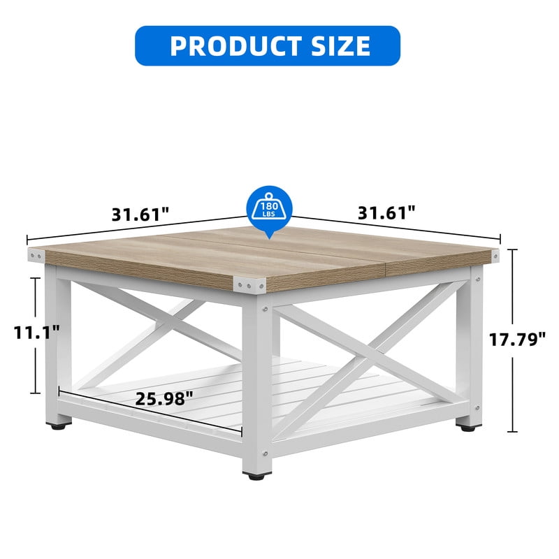 Uforic Farmhouse Coffee Table Square Wood Center Table with Storage for Living Room, Gray Wash