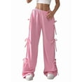 thumbnail image 2 of Women'S Loose Sweatpants Elastic Waist Casual Wide Leg Pants with Pockets Y2K Travel Pants Pink L, 2 of 9