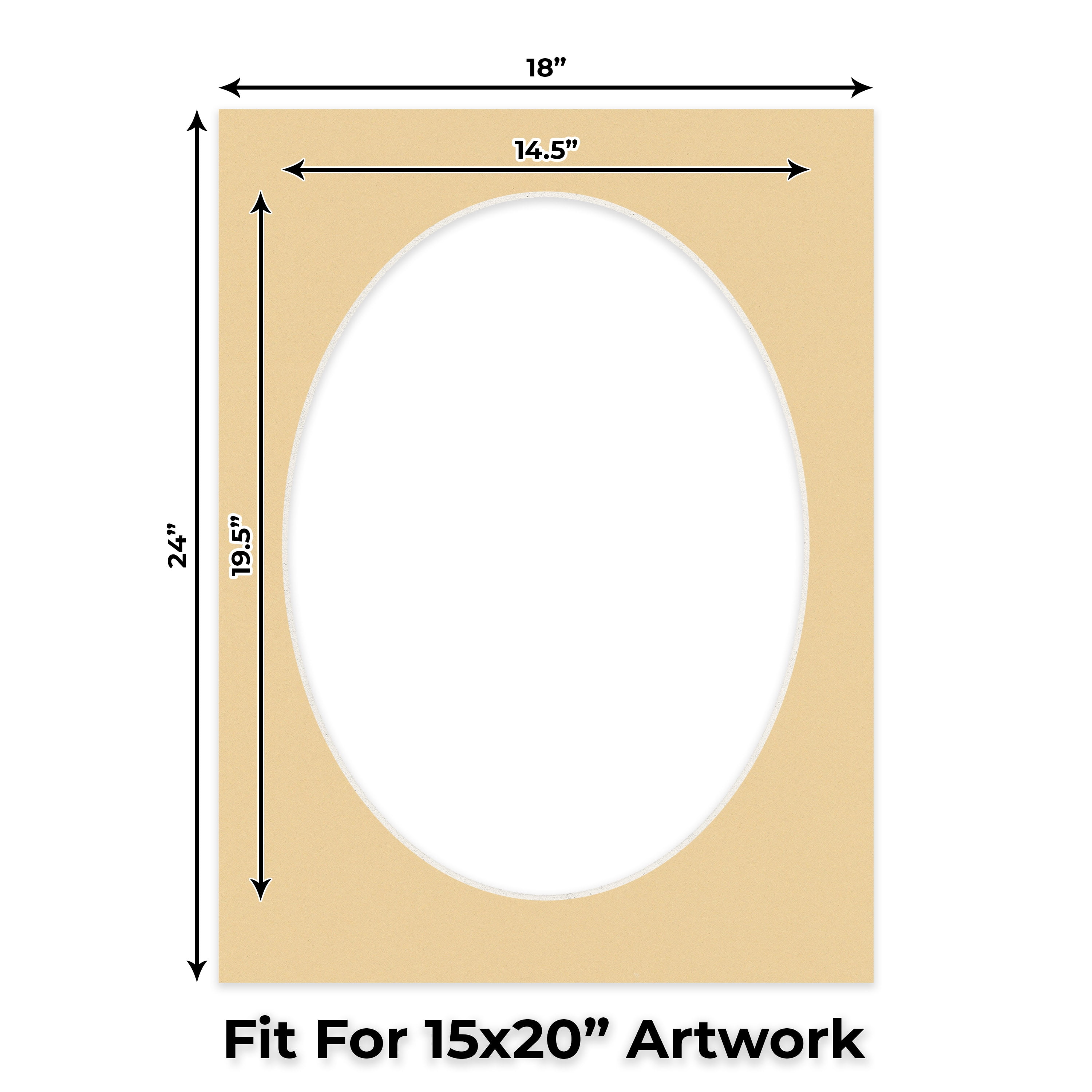 Beige Picture Frame Mat for 18x24 Frames - Oval Opening for 15x20 Photos - 25 Mats