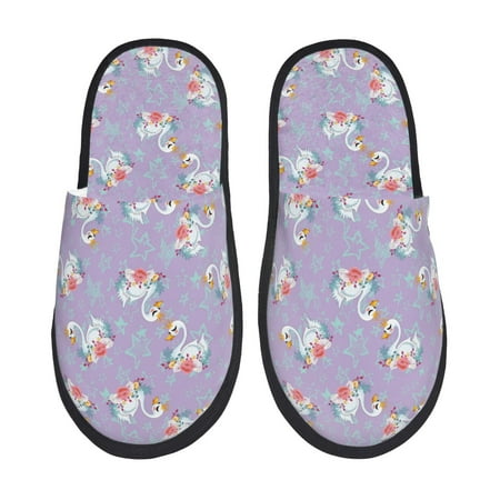 Balery Swan With Stars Slient Indoor Furry Fleece Comfort House Shoes Soft Non-Slip Home Shoes Cotton slippers House Slippers-- Medium