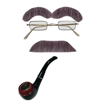 Old Man Mustache Eyebrows Square Glasses Pipe Halloween Costume Accessories