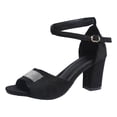 thumbnail image 6 of Rokment Womens Sparkly Rhinestones Dressy Sandals High Heels for Ladies Bride Wedding Fashion Glitter Black Suede Open Toe Chunky Block Heeled Ankle Strap Summer Dress Pumps C Size 7.5, 6 of 7