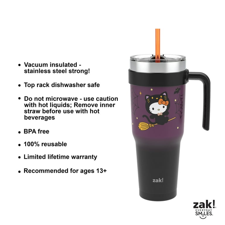 Zak Designs 40oz Hello Kitty Straw Handle Tumbler, Stainless Steel