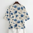 thumbnail image 5 of Xoenoiee Blue Hydrangea Flower Print 3/4 Sleeve Cotton Linen Shirts for Women Summer Retro Boho Tops Button Down Loose Casual Blouses Dressy Loose Fit, Size XL, 5 of 7
