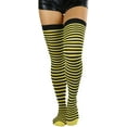 thumbnail image 4 of ToBeInStyle Womens Opaque Hoseiry Thin Striped Thigh High Stocking - Black w/ Yellow Stripes - One Size, 4 of 6