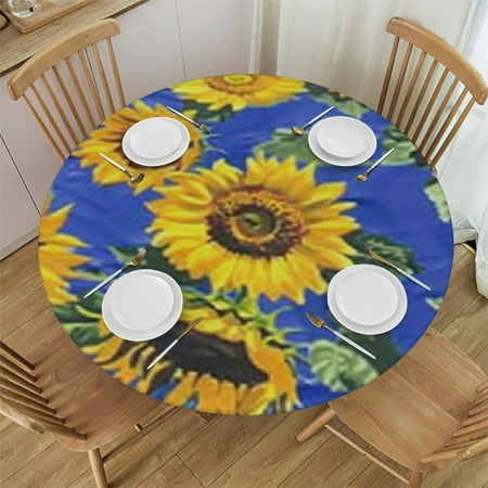 

HAOXIT Tablecloth Round - Flower Table Cloth Circle Tablecloths Farmhouse Table Cover for Kitchen Dining Wedding Banquet Decor 54-58