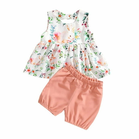 

SELONE 0-5 Years Easter Baby Girl Clothes Baby Boys Girls Easter Lovely Bunny Candy Color Shirt Vest Top Shorts Suit Graphic Bunny Gnomes Easter Eggs Printing Sleeveless Summer Pink 12-18 Months