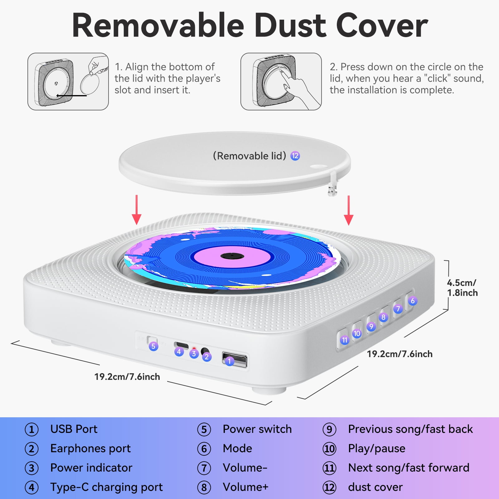 Gueray Portable CD Player with Bluetooth, Desktop CD Music Players for Home